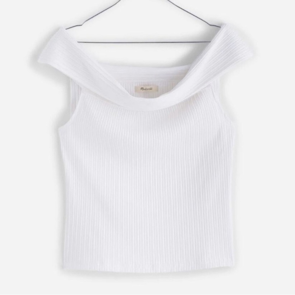 Madewell Ribbed Off-Shoulder tee top blouse Eyelet White M NWT